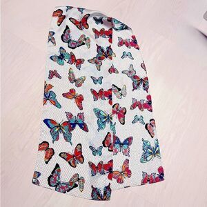 Vintage ECHO silk black white polka dot brilliant butterfly scarf 10” x 54”